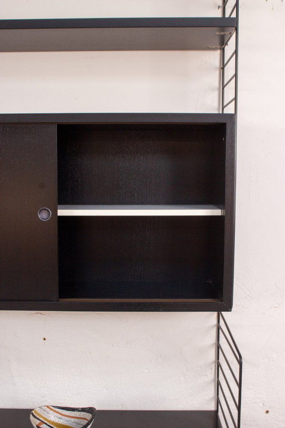 Image 1 of Original String shelf, vintage Nisse black sideboard bookshelf