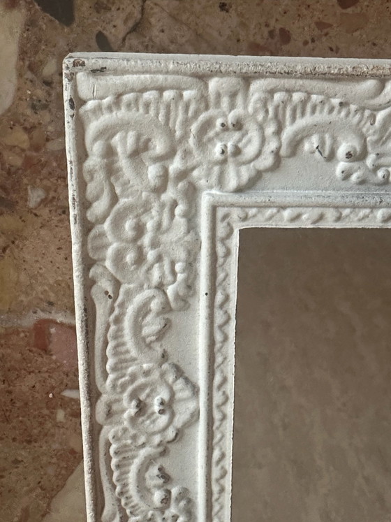 Specchio in legno sagomato bianco con decoro floreale, 37,5 × 26,5 cm, Vetro, Vintage (foto 4 di 13)