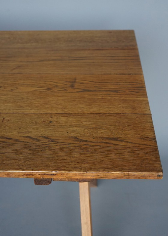 Image 1 of Rustic Cherry & Oak Wood Farmhouse X-Frame Dining Table, 1940s