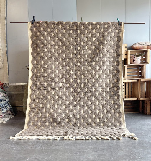 Tapis de laine marocain Boho 180x270 cm - Tons neutres avec motifs de losanges