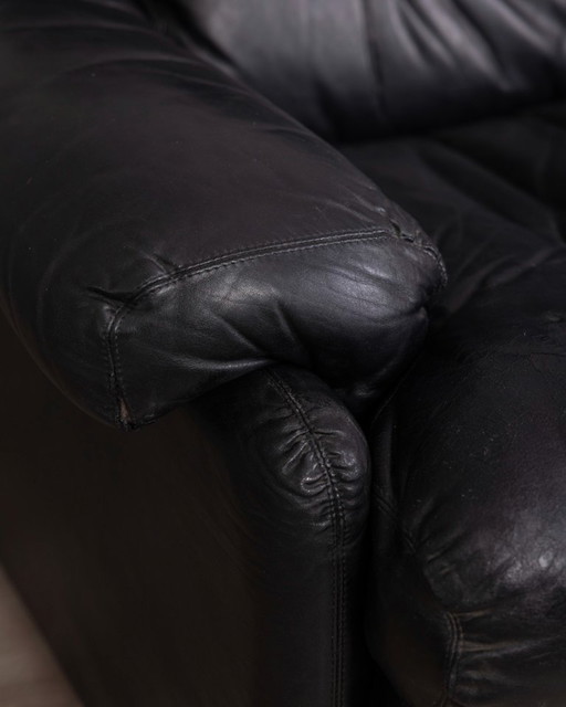 POLTRONA IN PELLE NERA VINTAGE ANNI 70 "CORONADO" DESIGN TOBIA SCARPA PER B&B ITALIA