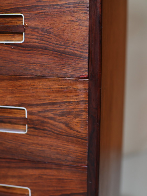 Image 1 of Tall Chest of Drawers Danish Vintage Rosewood Metal