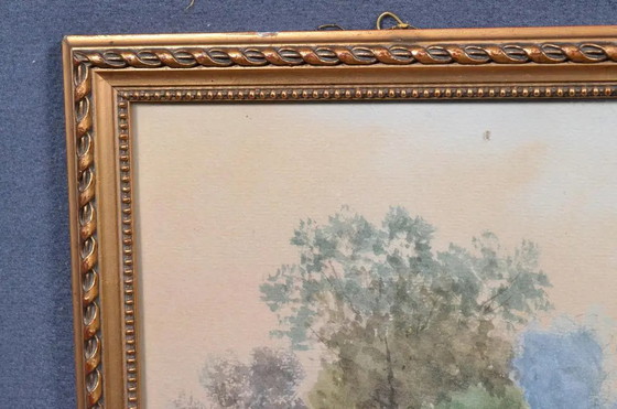 Antique French Signed Watercolor Landscape With Country Path, Gilt Frame, Circa 1900 – Paintings & Drawings (photo 4 of 12)