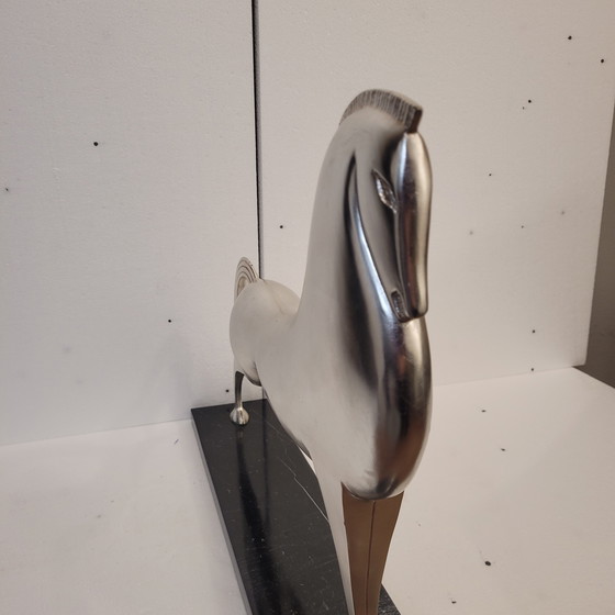 Image 1 of “Caballo”, Metal Plateado y Mármol, Boris Lovet-Lorski, Estilo Art Déco, 70’s - Estados Unidos