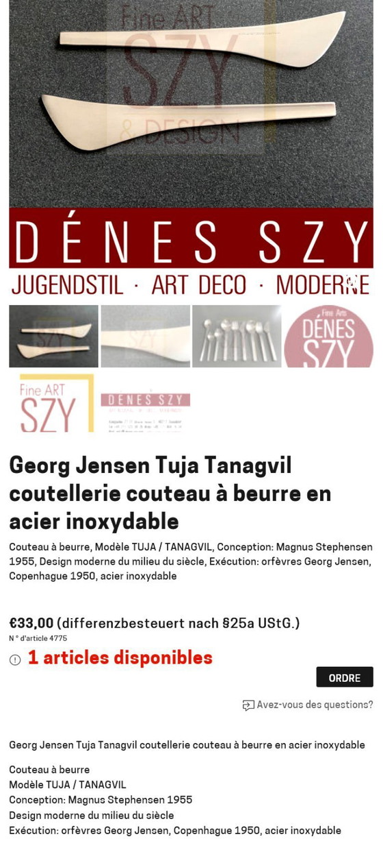 Image 1 of GEORG JENSEN 1955 3 Place settings by MAGNUS STEPHENSEN model TUJA TANAQUIL