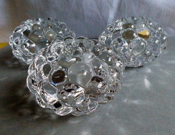 Image 1 of 3 velas de té idénticas, cristal, frambuesa, Bubbles, Orrefors Suecia, diseño de Anne Nilsson
