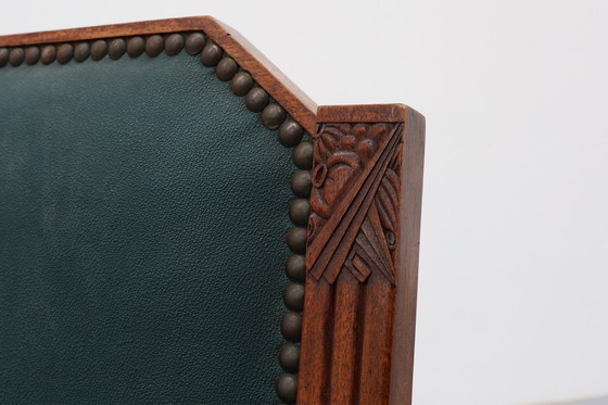 Image 1 of Set van 6 Art Deco eetkamerstoelen in hout met originele bekleding, België jaren 30