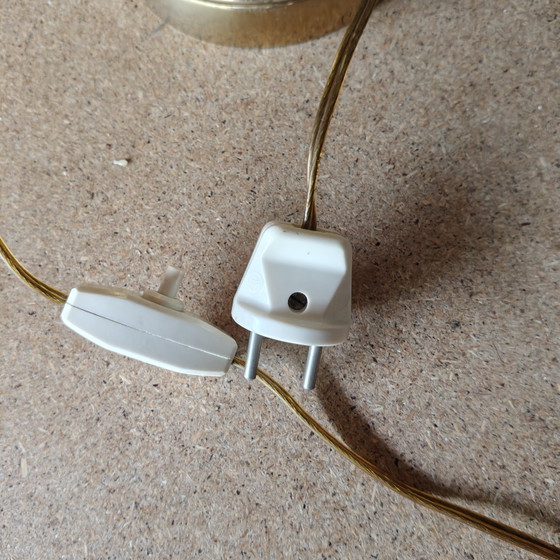 Image 1 of Vintage messing tafellamp met linnen kap – 80 cm