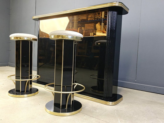 Image 1 of Hollywood Regency-bar met krukken, jaren 70 - Italië