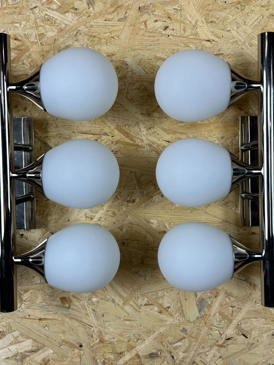 Image 1 of 2x 60s 70s 6-flame Sputnik wall lights from Kaiser Leuchten opal glass