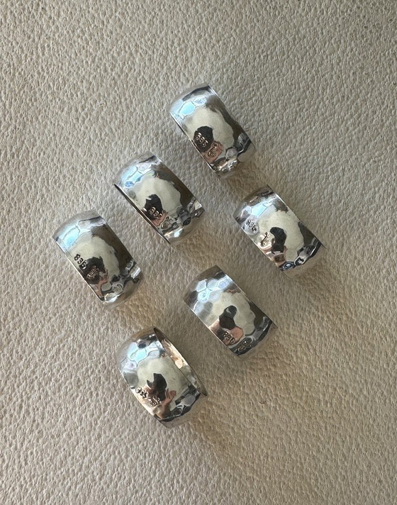 Image 1 of Hermann Bauer, Schwäbisch Gmünd (founded 1863) - Napkin ring (6) - Finger rings for fabric - .835 silver - with gift box