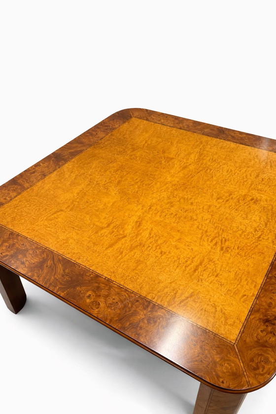 Image 1 of Tavolino da caffè in stile metà secolo con impiallacciatura in radica di legno – design vintage anni '70