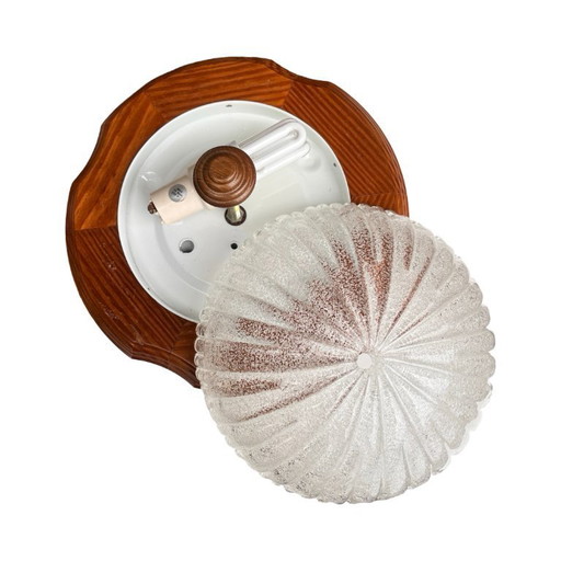 Italian ceiling lamp from the 1970s | ice glass and wood | Mid Century Modern