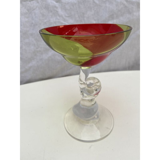 Vintage green and red cup by Serge Mansau for Murano 1992s