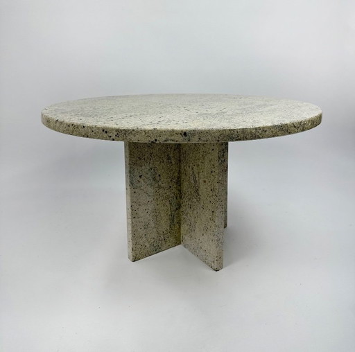 Table basse ronde vintage en granit blanc des années 1970