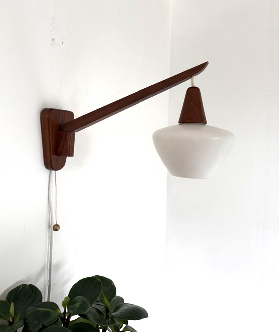 Image 1 of Vintage teak and opal glass wall lamp, Denmark '60s
