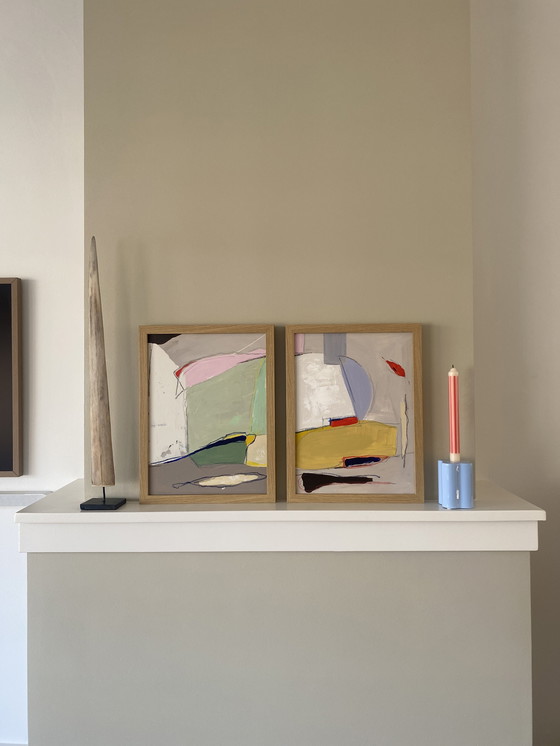 Image 1 of Diptych Abstract Paintings 30 x 40 Including Frame