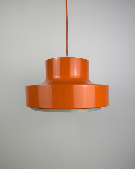 Image 1 of Oranje vintage lamp, Deense minimalistische hanglamp, ruimtetijdperk, metaal, kunststof, jaren 70, midden van de eeuw, UFO, Scan