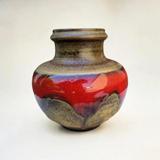 Ruscha Model 851-20 - Vintage Vase, Mid-Century Ceramic in Brown-Black with Red Drip Glaze