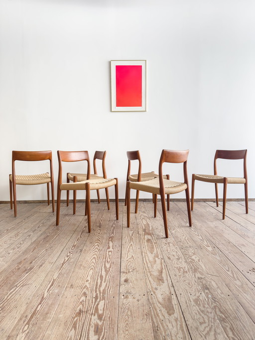 Mid-Century Danish Teak Dining Chairs # 77 by Niels O. Møller, J. L. Moller, Set of 6