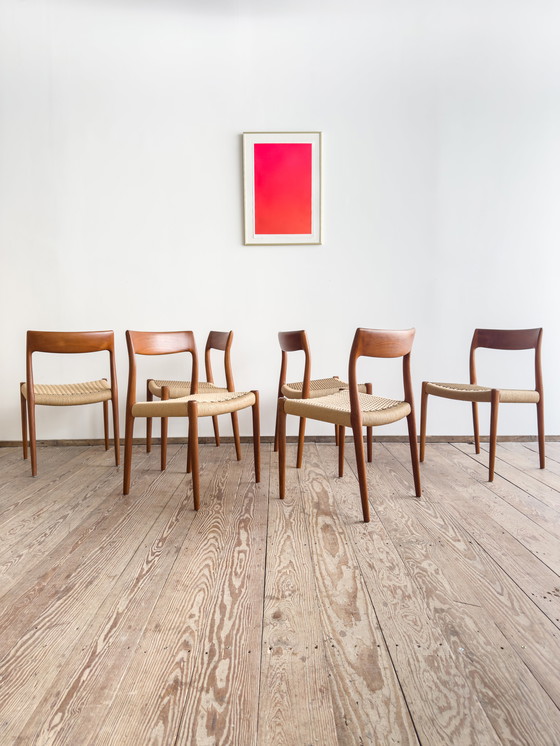 Image 1 of Mid-Century Danish Teak Dining Chairs # 77 by Niels O. Møller, J. L. Moller, Set of 6