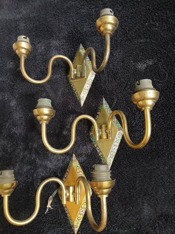 Image 1 of 3 Art Deco cloisonné enamel wall sconces