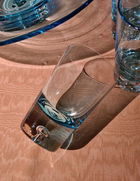 Image 1 of Krosno Polonia set di bevande in vetro artistico blu ghiaccio con ciotola per ING 2000