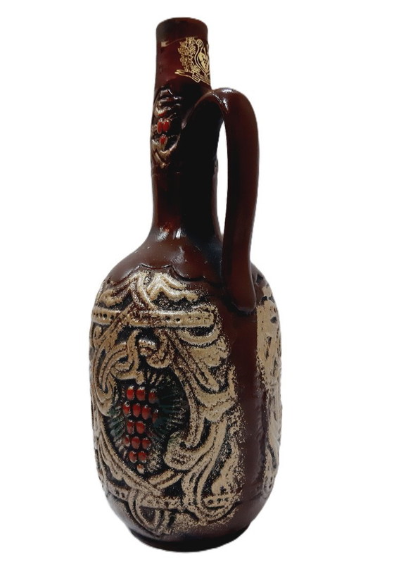 Image 1 of Pichet (ou bouteille ?) en céramique ornée vintage