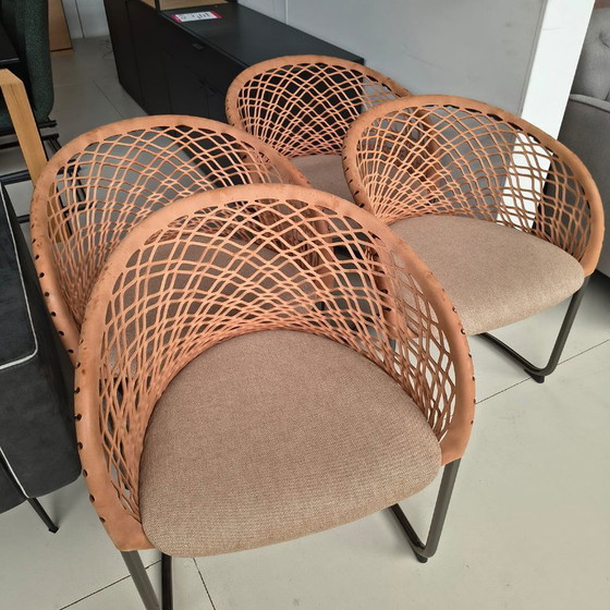 Midj dining chair, light brown leather and metal, Textile, Modern (photo 6 of 6)