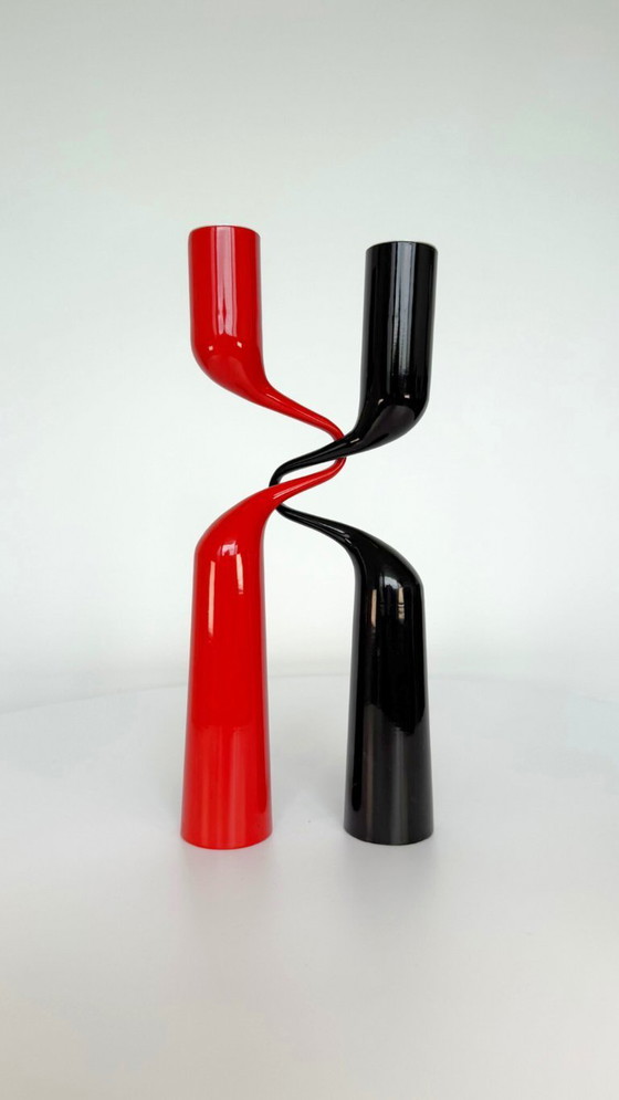 Image 1 of Red and black 'Tango' candlesticks designed by Mikaela Dörfel for Menu Denmark