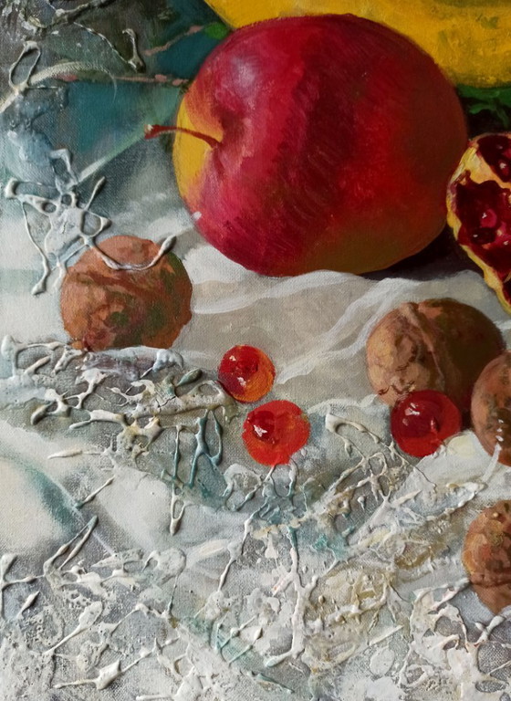 Original Oil Painting Abstract Fruits Banana Pomegranate Still Life – Paintings & Drawings, Canvas (photo 8 of 11)