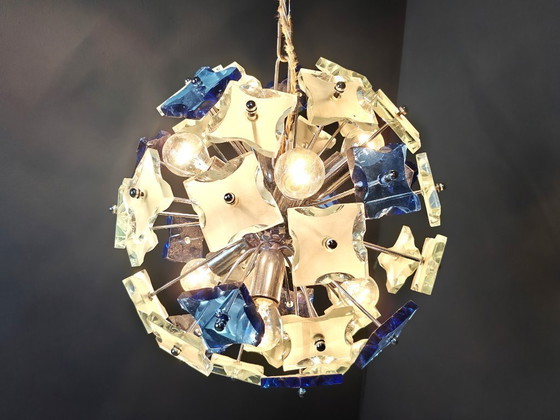 Image 1 of Vintage kroonluchter van gehamerd glas, 1970