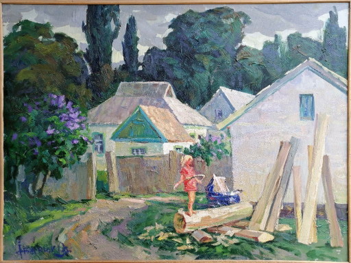 Dipinto a olio originale Paesaggio rurale Vita di paese Vacanze in campagna a Gogolev