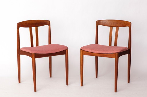 Paire de chaises de salle à manger en teck Bramin - Danemark années 1960 - tapisserie rose - Mid-Century Modern