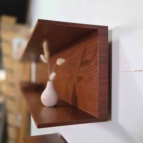 Walter Wirz, Wilhelm Renz vintage floating shelving units, Wood, Brown, Mid Century Modern (photo 3 of 17)