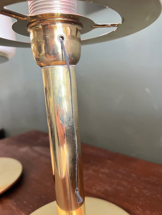 Image 1 of Set of 2 Bauhaus table lamps in Wagenfeld design WA 24 produced by Eckert Glas, Germany 1930s / 40s. Brass with opal glass
