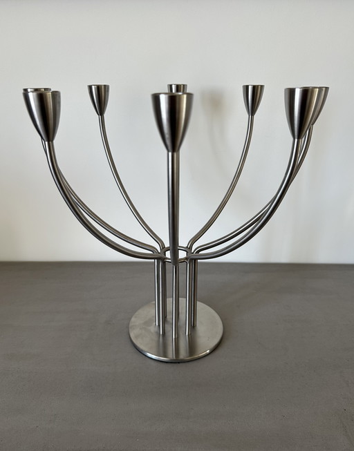 Space Age Style Vintage Candlestick | Brushed Metal | 34 cm Wide IKEA