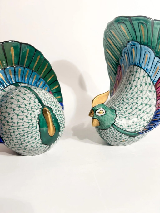 Coppia di pavoni in ceramica dipinti a mano, manifattura artistica Le Porcellane, anni '70 – beeldhouwkunst (photo 2 of 12)