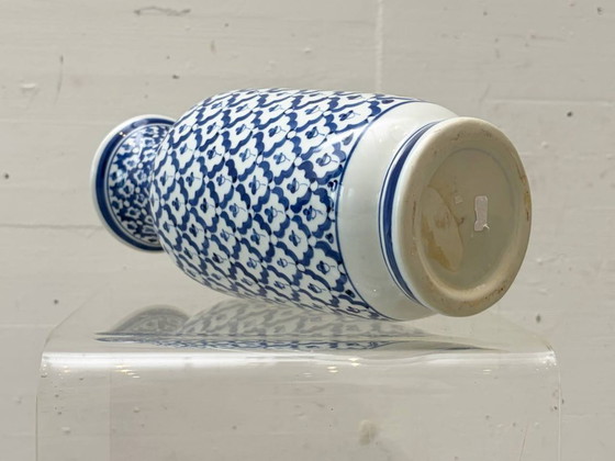 Image 1 of Blue and white porcelain vase with floral lattice decoration, 1970s