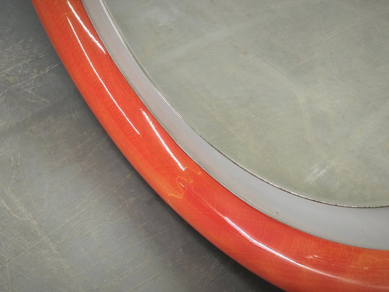 Italian Space Age Illuminated Round Wall Mirror, 1970s – Wood (photo 9 of 12)