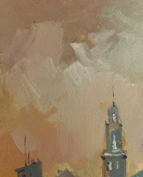 Image 1 of Original Oil Painting Evening City Landscape Venice sunset