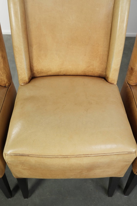 Image 1 of 4 x Luxury Cowhide Leather Dining Chairs With A Beautiful Light Color And A High Back