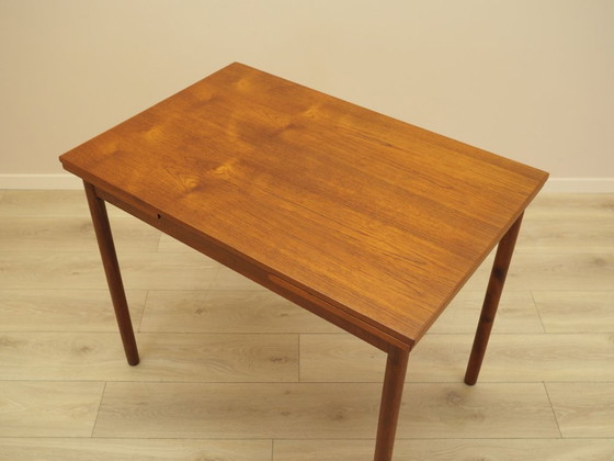 Table à manger extensible danoise en teck sur pieds en bois massif, années 1970, Tables de salle à manger (photo 2 sur 14)