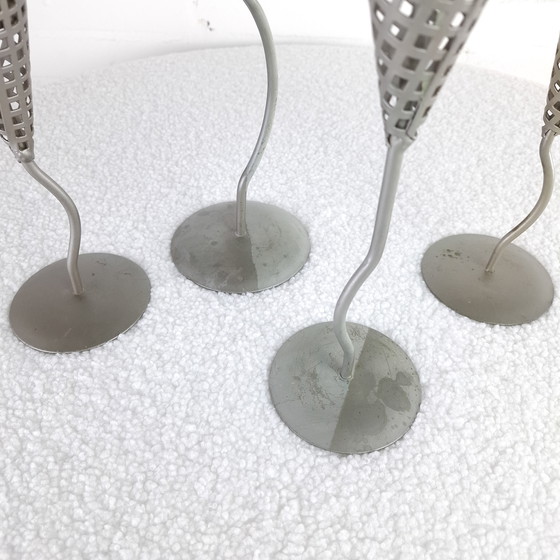Image 1 of 4x vintage candlestick Memphis Milano gray metal 80s