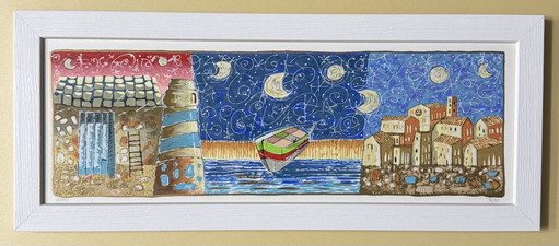 Zeefdruk van L. Nisi, 25x70 cm,
Reis naar dromen, ingelijst