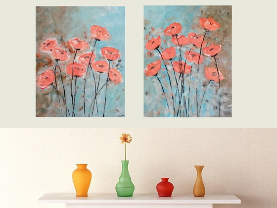 Image 1 of 2 Tafeln Blumengemälde