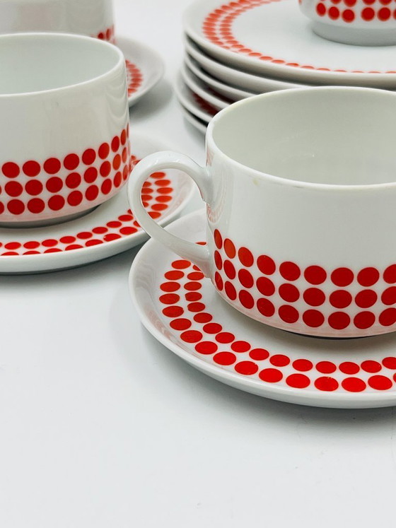 Image 1 of Winterling Bavaria Red Polka Dot Porcelain Lunch Service 70s