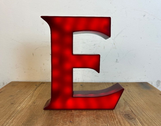 Image 1 of Vintage Dark Red Illuminated Letter E , 1980s