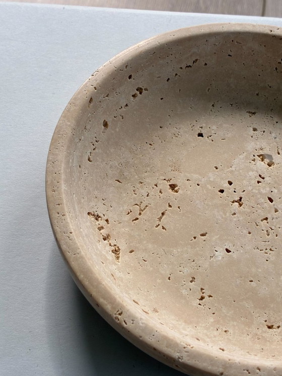 Image 1 of Small round travertine marble serving platter / travertine marble tray – minimalist design