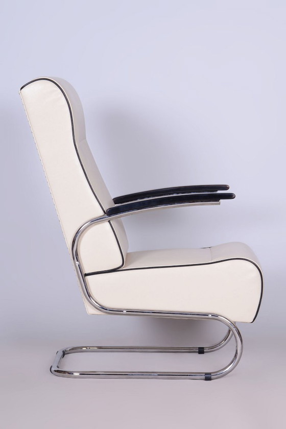 Gerestaureerde Bauhaus-fauteuil, van Mücke-Melder, nieuwe bekleding, Tsjechisch, jaren dertig – Metal, Chrome (photo 8 of 11)